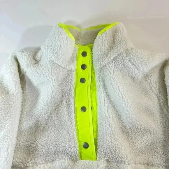 American Eagle White Fleece Sherpa Large NWT Neon Snap Pullover Yellow Green 90s - Picture 6 of 10